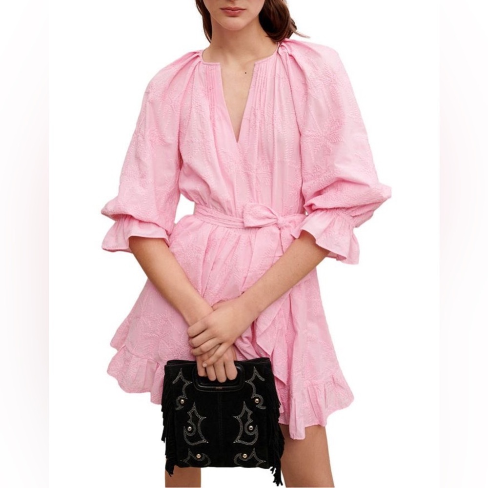 Maje Rybiza Pink Embroidered Dress Size 34 XS